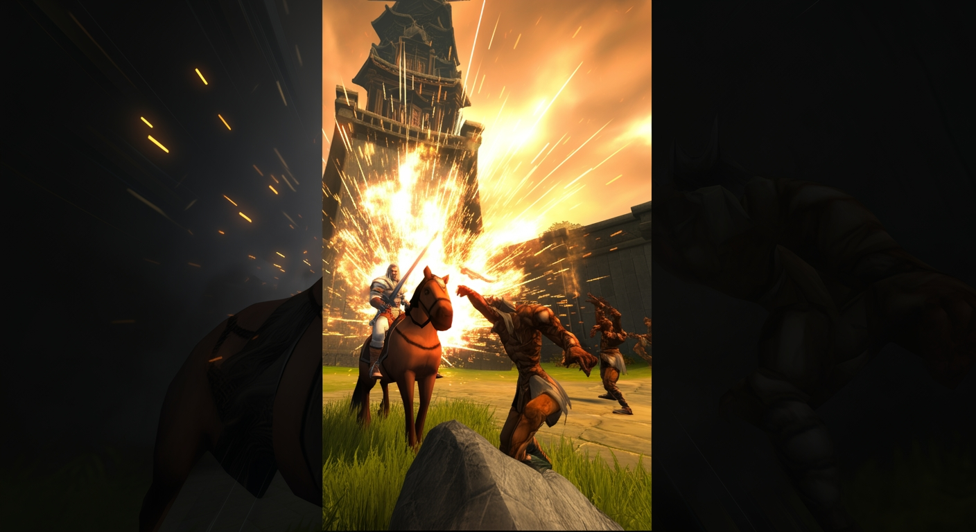 Metin2 warrior on horseback using Wild Attack against enemies near a metin stone