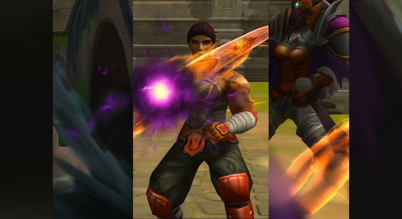 Metin2 Shaman versus Warrior PvP duel in stone arena with clashing dark magic and fire sword energy